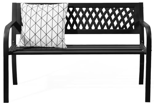 Bonnlo Gartenbank Metall, wetterfeste Sitzbank für 2-3 Sitzer, Essbank mit PVC-Mesh Rückenlehne, Gartenmöbel bis 360kg belastbar, Bänke für Garten Balkon Hof, 120 cm (Schwarz)