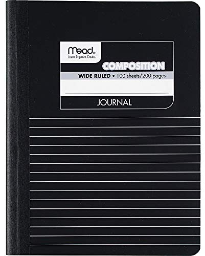 Mead Kompositionsbuch/Notizbuch, breites, liniertes Papier, 100 Blatt, 24,5 x 19,5 cm, Schwarz (09920)
