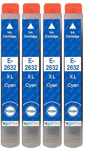 Go Inks 4 Cyan Ink Cartridges to replace Epson T2632 (26XL) Compatible/non-OEM for Epson Expression Premium Printers, High Capacity (XL)