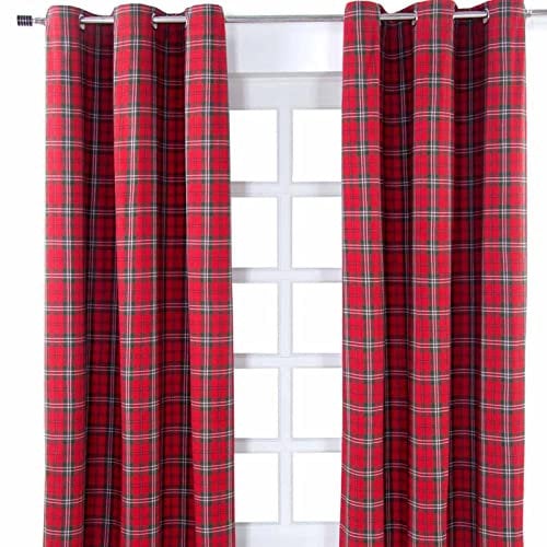 HOMESCAPES – Paire de Rideaux à œillets Rouge – Edward Tartan 137 x 228 cm