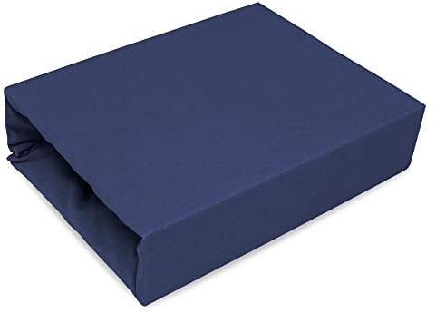 SPANNBETTLAKEN SPANNBETTUCH MIT NEUSTER Technik HERGESTELLT BETTLAKEN MIT Gummizug Jersey 22 Farben UND 9 GRÖßEN (70x160, Marinenblau)
