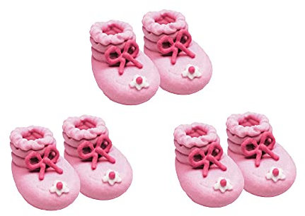 Party Savvy-Lot de 6 décorations en sucre pour gâteaux Motif chaussons de bébé Rose 3 cm, SF111P