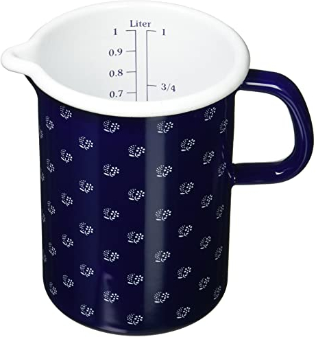 Riess, 0338-074, Küchenmaß 10, COUNTRY - DIRNDL, Durchmesser 10 cm, Höhe 14.8 cm, Inhalt 1.0 Liter, Emaille, dirndlblau, blau/weiß, Induktion