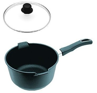 Original Gundel Universal Milchtopf Ø 16 cm - Höhe 9 cm, Fassungsvermögen 1 l - mit Glasdeckel und Deckelknopf (entlüftbar) Biotoan-Oberfläche, Akku-Therm Boden