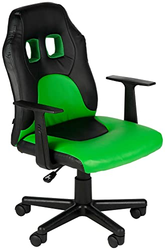 CLP Kinder Gaming Bürostuhl Fun I Schreibtischstuhl Mit Kunstlederbezug Und Abnehmbaren Armlehnen I Drehstuhl Für Mädchen Und Jungen, Farbe:schwarz/grün
