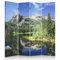 Feeby Paravent Aussicht Berge See 360° 145x150 cm 4 Teilig Modern Design beidseitig Raumteiler Wandschirme Foto Trennwand Raumtrenner Sichtschutz Spanische Wand auf Leinwand Bedruckt Grün Blau