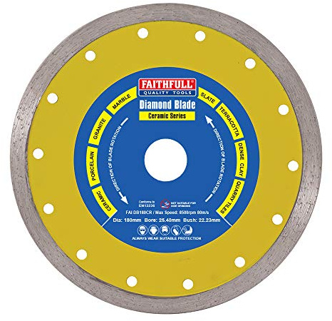 Faithfull FAIDB180CR Marble, Ceramic, Granite, Slate, Terracotta Tile Diamond Cutting Blade 180 mm x 22/16 mm (7 Inch),yellow