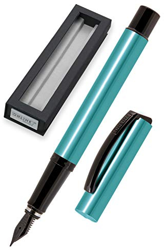 Online 36024 Füller Vision Magic, Füllfederhalter mit klarem Design, Aluminium im Metallic-Look, geschwärzte Iridium-Feder M, für Standard-Tintenpatronen und Konverter geeignet, Geschenkverpackung, Türkis