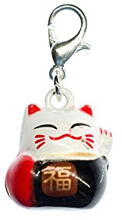Miniblings Katze Winkekatze Charm Glückskatze Winkekatze Maneki-Neko schwarz - Handmade Modeschmuck I Kettenanhänger versilbert - Bettelanhänger Bettelarmband - Anhänger für Armband