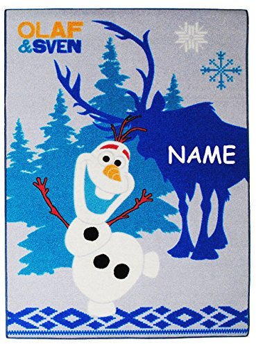 alles-meine.de GmbH Teppich - die Eiskönigin - Frozen - Kinderteppich - Bettvorleger - incl. Name - 95 cm * 135 cm - Olaf & Sven - rutschfest, da unten gummiert - für Kinder..