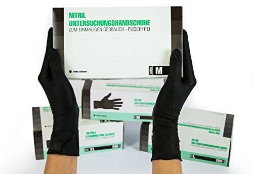 SF Nitrilhandschuhe M Schwarz – 200 Stück Einweghandschuhe, Einmalhandschuhe, Puderfrei, Latexfrei, Gummihandschuhe Einweg zum Kochen, Putzen, für Küche, Garten, Werkstatt, Tattoo, Haushalt