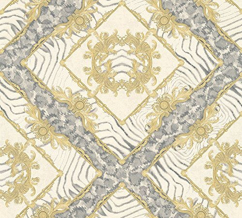A.S. Création VERSACE WALLPAPER Vliestapete Vasmara Luxustapete mit Zebramuster 10,05 m x 0,70 m creme grau metallic Made in Germany 349042 34904-2