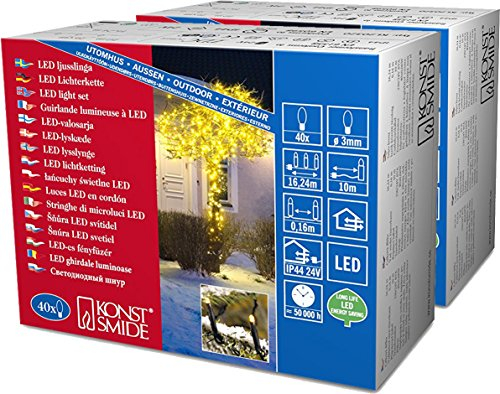 2 Stück Konstsmide 3610-100 Micro LED Lichterkette / für Außen (IP44) / 24V Außentrafo / 40 gelbe Dioden / schwarzes Kabel