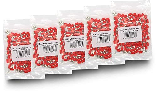 Aderendhülsen isoliert rot 500 x 1,5 mm² Aderendhülse zum crimpen mit Crimpzange Aderend Press Hülsen Stecker 1,5 mm Hülse kfz Draht Elektro Kabelschuhe 500 Stück ARLI
