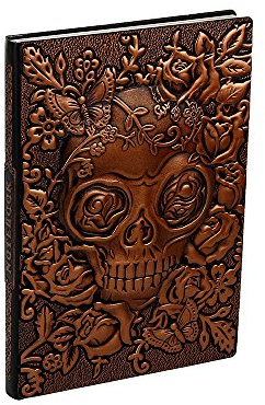 XUAN Notizbuch A5 Liniert, Hardcover PU Leder Vintage, Schönes Handgefertigt Notizheft Tagebuch Notizblock Journal Notebook Geschenk für Kinder Männer Frauen Erwachsene, 200 Seiten 3D Schädel Kupfer