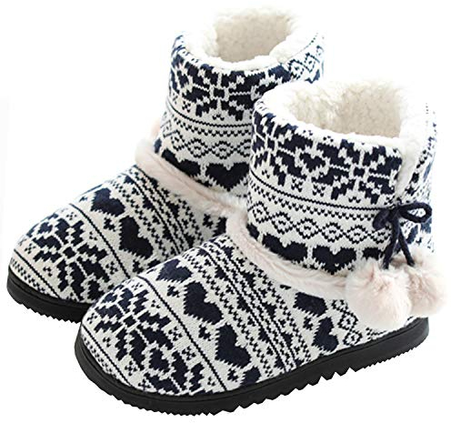tqgold® Hausschuhe Damen Mädchen Plüsch Hausstiefel Winter Pantoffeln Stiefel Hüttenschuhe Hüttenstiefel Fell Warm Slipper Schwarz Größe 39 40