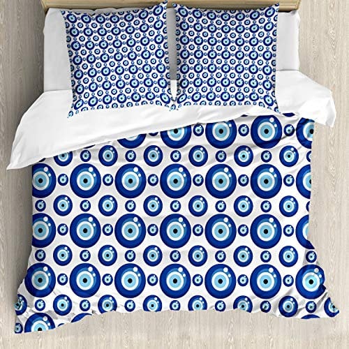 ABAKUHAUS Evil Eye Bettwäsche Set für Doppelbetten, Symmetrisch, Weicher Microfaserstoff Allegigeignet kein Verblassen, Blau Hellblau Weiß