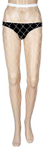 SATINIOR Medias de Red Cruzada Medias de Rejilla hasta Cintura Pantimedias para Mujeres (Blanco)