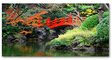 Tulup Glas-Bild Wandbild aus Glas - Wandkunst - Wandbild hinter gehärtetem Sicherheitsglas - Dekorative Wand für Küche & Wohnzimmer 100x50 - Landschaften - Japanischer Garten - Rot