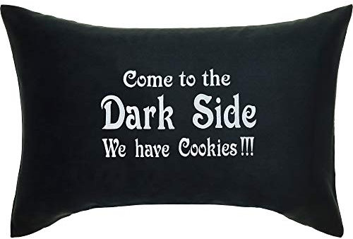 EXPRESS-STICKEREI Lustiges Kissen mit Füllung Come to The Dark Side, we Have Cookies Schlafzimmer Dekoration Wohnzimmer Dekokissen Zierkissen Sofakissen groß Polsterüberzug | 40x60cm | schwarz