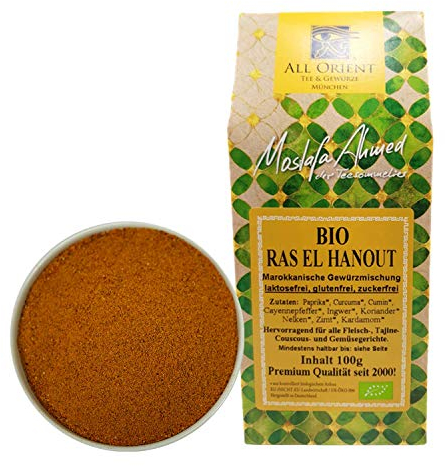 All Orient BIO Ras el Hanout Gewürzmischung 100g | Vegan | ohne Zusatzstoffe | orientalische Gewürze | Pulver Mischung | für Fisch- und Fleischgerichte, Tajine, Couscous und Reis | zuckerfrei |