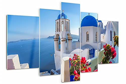 Tulup Glasbild Wandbild Gehärtetem Sicherheitsglas 170x100cm Wandkunst Deko Küche & Wohnzimmer 5 Teile Akrylglas - Santorini, Griechenland