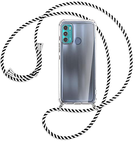mtb more energy® Handykette kompatibel mit Motorola Moto G40 Fusion, Moto G60 (6.8'') - Black & White - Smartphone Hülle zum Umhängen - Anti Shock Full TPU Case