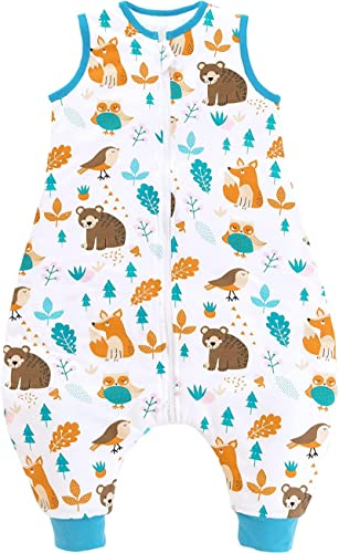 Chilsuessy Baby Schlafsack mit Füße 2.5 Tog Ganzjahres Schlafsack (CPC-Zertifizierung) Baby Schlafsäcke Babyschlafsack mit Beinen für Säugling Kinder, Wald Tiere, 90cm/Baby Höhe 100-110cm