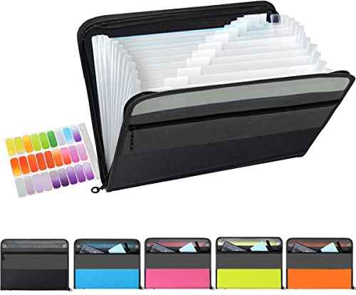 Dokumentenmappe 13 Fächern (5-Teilige Packung), TRANBO Fächermappe Datei Organizer mit Reißverschluss, Erweiterbar Ordnungsmappe Mappe/Ordner Organizer A4/Document organizer/Ordner (5-Mischfarbe)