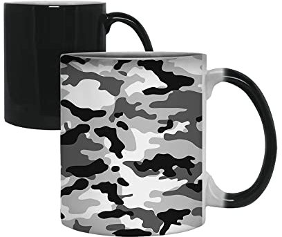 Giftme Grey Black and White Camo Camouflage Birthday,Secret Santa, Stocking Filler,Christmas Coffee Tea Mug Unique Magic Mug Ceramic Mug.