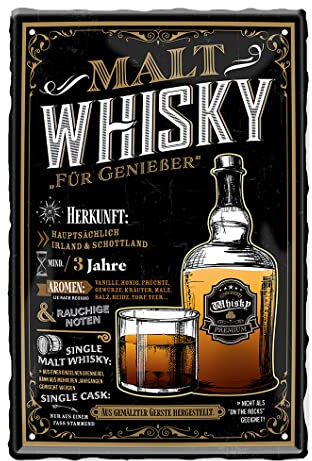 Malt Whisky Metallschild - Nostalgie Retro Blechschild Vintage Style - Dekoration Hausbar Theke Kellerbar - Whiskey Geschenke für Männer - Beilage für Whisky Set - Irland Schottland Deko - 20x30cm