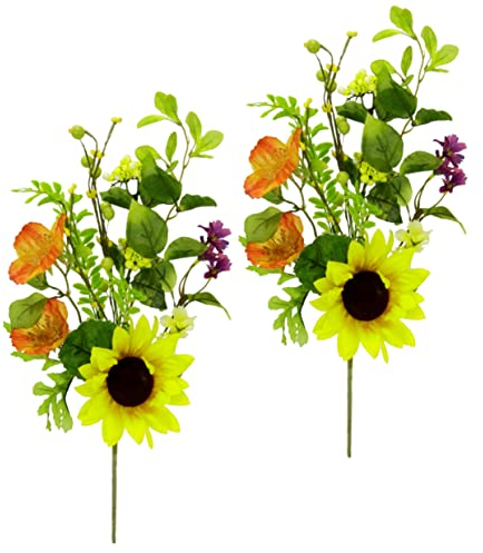 Künstlicher Deko Zweig Mohnblumen Sonnenblume Blüte Kunstblume Kunstblumenzweig Kunstzweig Einzelblume Seidenblume Dekoast AST Dekozweig Dekopflanze Blume Blütenzweig Hochzeit Bouquet Floristik