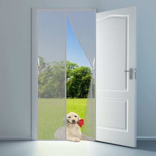 Rideaux Toile Insect Ecran, 100x220cm Rideaux Anti Mouches pour Porte,Installation sans Outil Facile Magnétique Moustique Gris