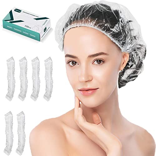 Cuffia da doccia usa e getta, 100 tappi da doccia in plastica impermeabile Tobvory per donne e uomini per capelli – tappi da doccia extra elastici grandi per bagno, trattamento dei capelli,