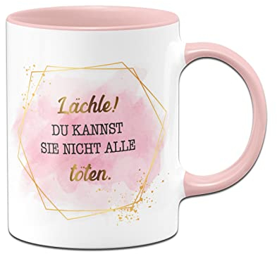 Tassenbrennerei Original Tasse mit Spruch Lächle Du kannst sie nicht alle töten - Lady Boss Edition im Gold Design - Büro Kaffeetasse lustig Geschenk für Freundin, Arbeitskollegin, Chefin (Rosa)