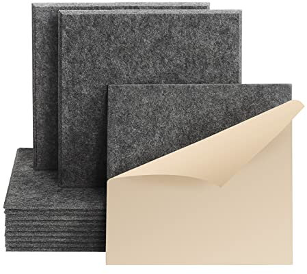 Rdutuok 12 Pack Self-Adhesive High Density Sound Proof Panels,30 x 30 x1 cm Beveled Edge Tiles Sound Proof Padding for Recording Room,Offices,Home and Wall Decoration Dark Grey