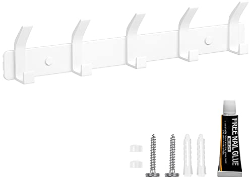 TENXSNUG Kleiderhaken Wand Garderobenleiste, Rostfrei Hakenleiste Garderobe Garderobenhaken Wandhaken mit 5 Haken, Wandgarderobe Gaderobenhakenleiste Jackenhalter für Küche, Bad und Schlafzimmer, Weiß