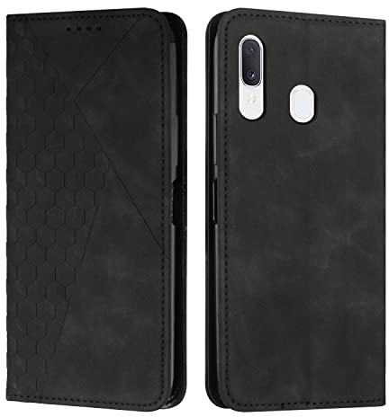 KOUYI Kompatible mit Samsung Galaxy A40 Hülle, Retro Premium PU Leder Weich TPU Klapphülle Kartenfächer Magnetic Standfunktion Flip Wallet Shockproof Handyhülle (Schwarz)