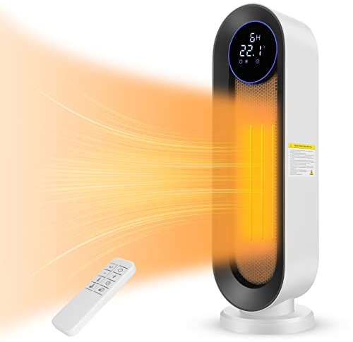 Chauffage d'appoint, 2000 W 3 modes, thermostat soufflant, minuterie 12 heures, protection anti-bascule, chauffage d'ambiance oscillant à 100 ° pour la maison et le bureau Blanc grand écran