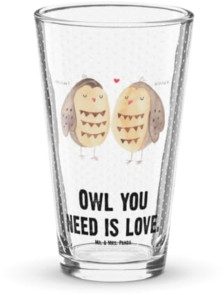 Mr. & Mrs. Panda Premium Trinkglas Eulen Liebe - Geschenk, Wasserglas, Cocktail Glas, romantisch, Bierglas, Liebesgeschenk, Pint Glas, Freundin