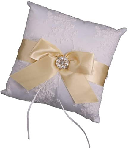 RAHBI Ringkissen, Vintage-Stil, Perle, Hochzeitsgeschenk, Ringkissen, Verlobungsgeschenk, Ringträger, 20 x 20 cm (Gold)