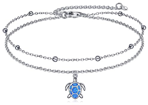VONALA 925 Sterling Silber Schildkröte Fußkettchen Doppelkette Schmuck für Frauen Mädchen (Schildkröte)