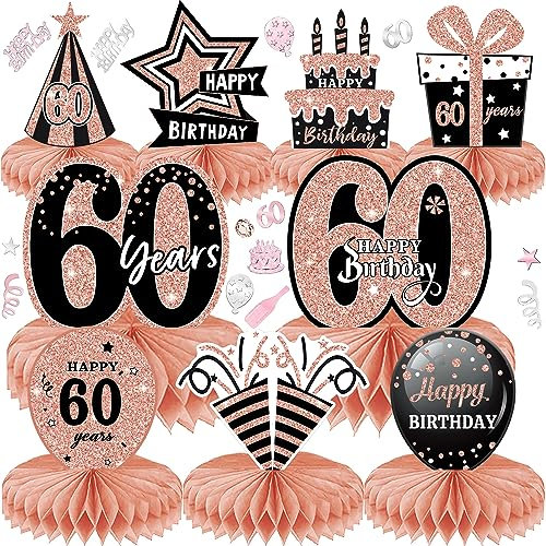 LWAIX 60 Geburtstag Deko Männer Frauen 10Stk Tischdeko Geburtstag Dekoration mit 30g Deko Konfetti für Waben-Tischdekoration Party Zubehör Tischdekorationen Papier (60)