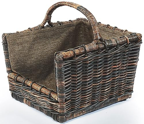 Kobolo Kaminholzkorb Holztrage Holzkorb für Kaminholz -Rattan- mit abnehmbaren dunklem Stoff