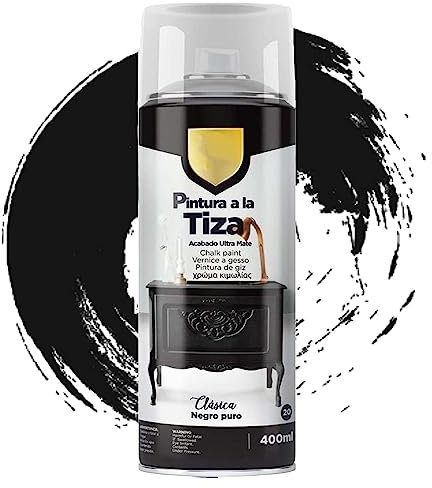 Pintura Spray 400ml a la Tiza Chalk Paint Acabado ultra Mate para Metal/Madera/Plástico (Negro Puro,1 Bote)