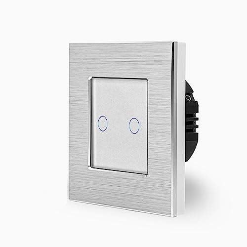 POINT zweifacher Touch Dimmer Lichtschalter Ein/Aus 1-Fach im Aluminiumrahmen in weiß 2-Weg Glas Berührungs Serienlichtschalter Wandschalter zum dimmen zweier Leuchten, Lampen Luxus-Time