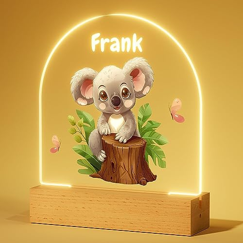 Bemaystar Personalisiertes Nachtlicht Baby – Koala Acryl LED Lampe, Nachttischlampe mit Namen, Geschenk zur Geburt Junge, Taufgeschenke für Mädchen, Personalisierte Geschenke Kinder