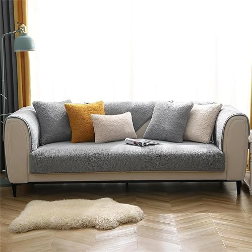XHDZSW Sofabezug, Sofaschoner rutschfest, Sherpa-Fleece Sofahusse, 1 2 3 4 Sitzer,l Form Sofaüberwurf,Sofa Überzug Ecksofa Pets Dog Couch Überzug Couch Überzug (Grau,90x210cm)