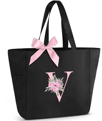 Vavabox Handtasche Damen A-Z mit Buchstabe - Geschenke für Frauen | Personalisierte Schultertasche mit Reissverschluss für Arbeit Uni Schule, Geburtstagsgeschenk für Freundin Braut Mädchen