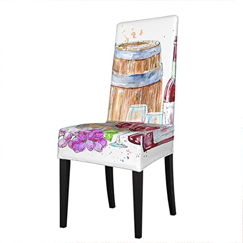 LaVami Stuhlbezug, Flasche Rotwein, Holzfass, Trauben, Getränk, Weinberg, Skizze, Stühle, Schutzbezüge, Sitzbezug für Esszimmer